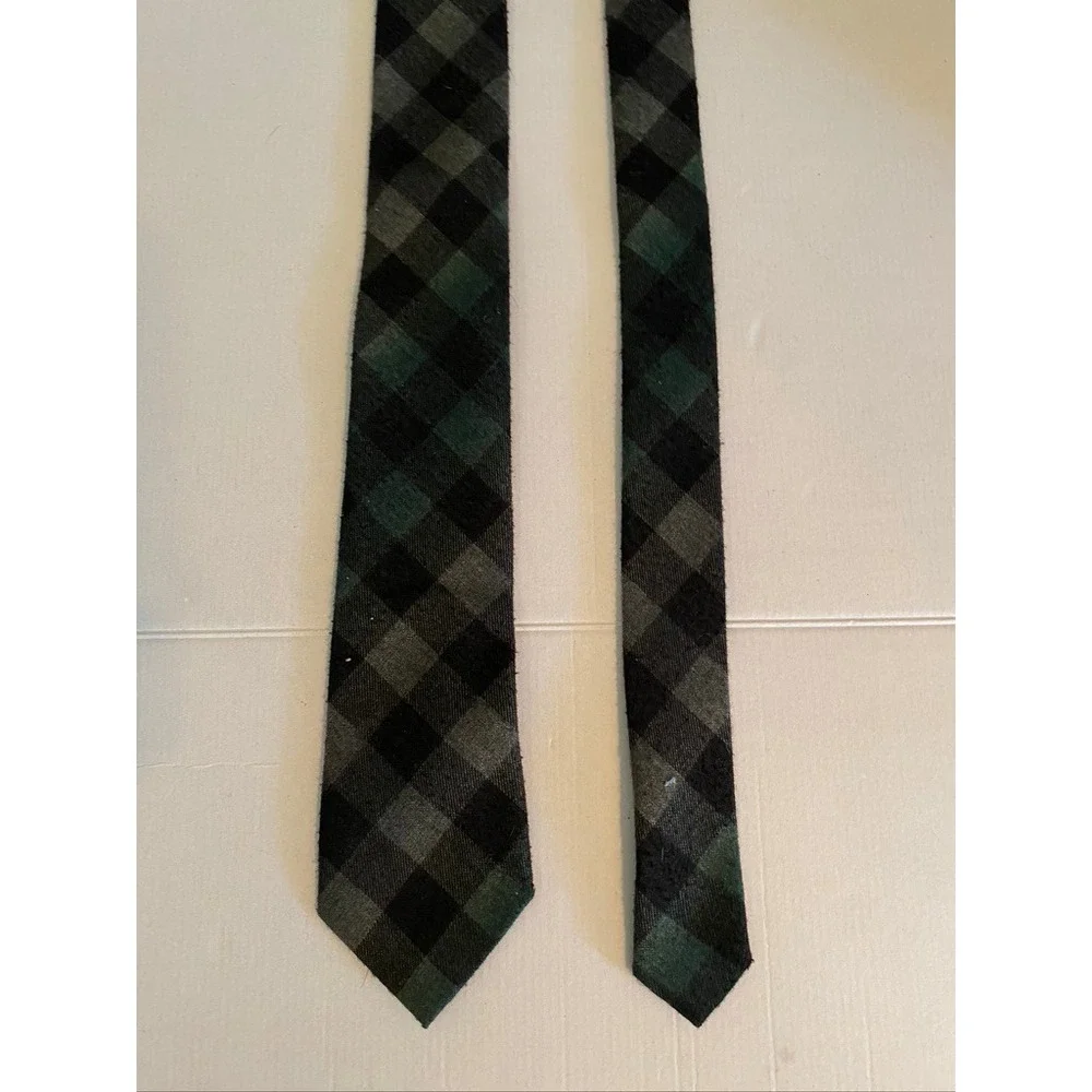 Stacy Adams Slim Necktie Green Grey Black Buffalo Plaid Microfiber Handmade
